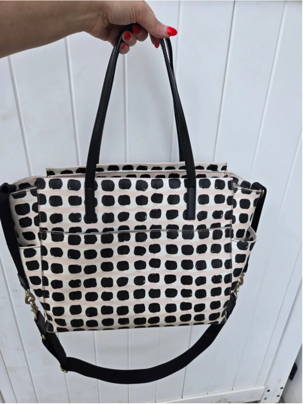 Women's Kate Spade Large Tote Bag One Size Black Pink Polka Dot